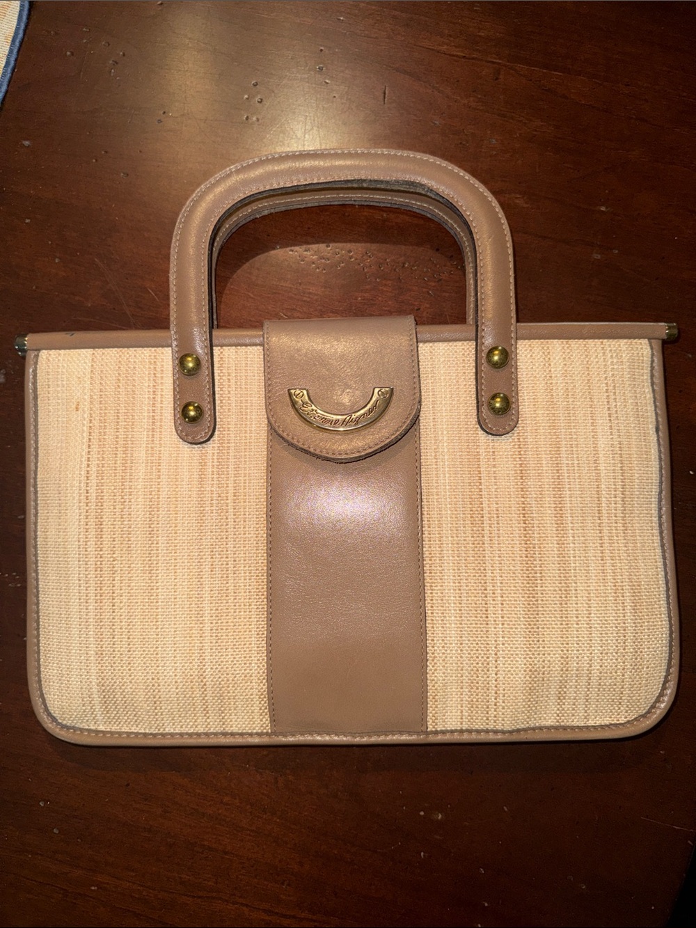 Etienne Aigner Classic Neutral Two-Tone Top-Handle Bag - Beige/Tan